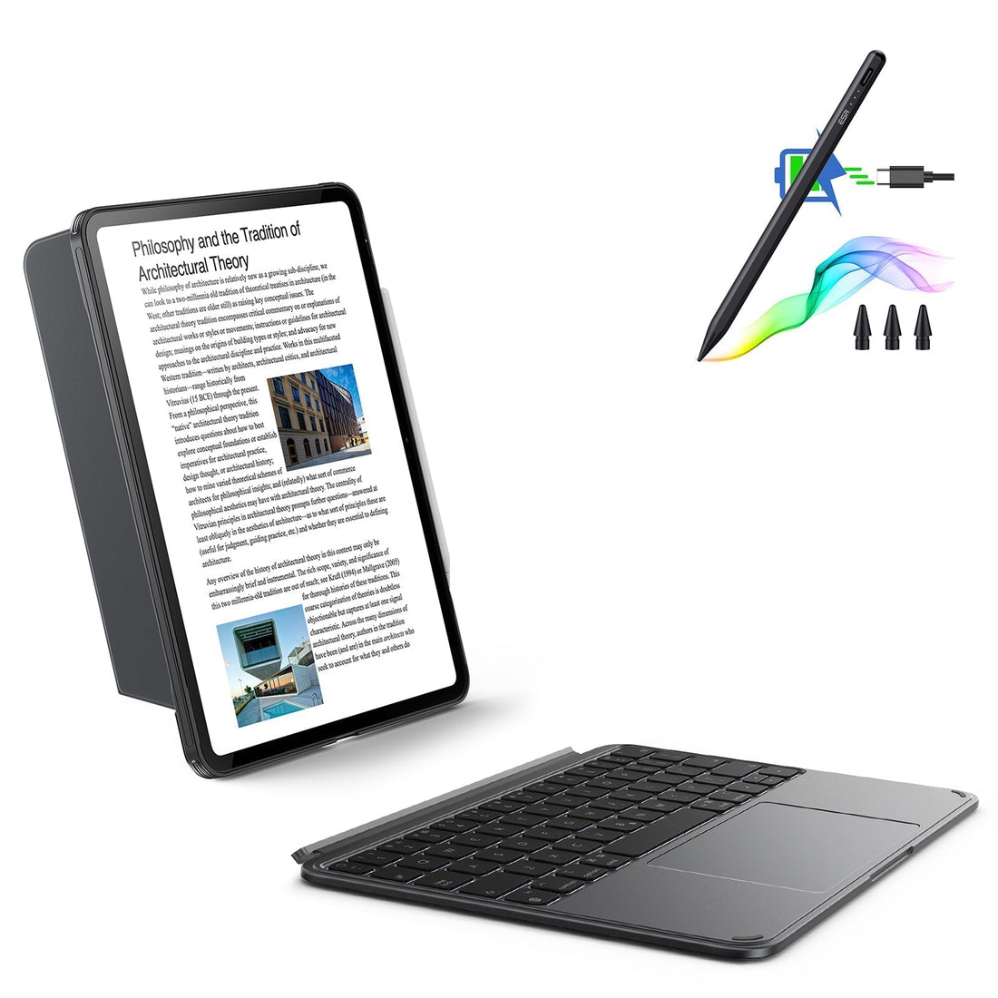 iPad Pro 11” (M4) 2024 Shift Tastaturhülle (abnehmbar) mit Digital Pencil Bundle - DE-Layout Dunkelgrau mit dunkel-silbernem Pencil ESR ESR