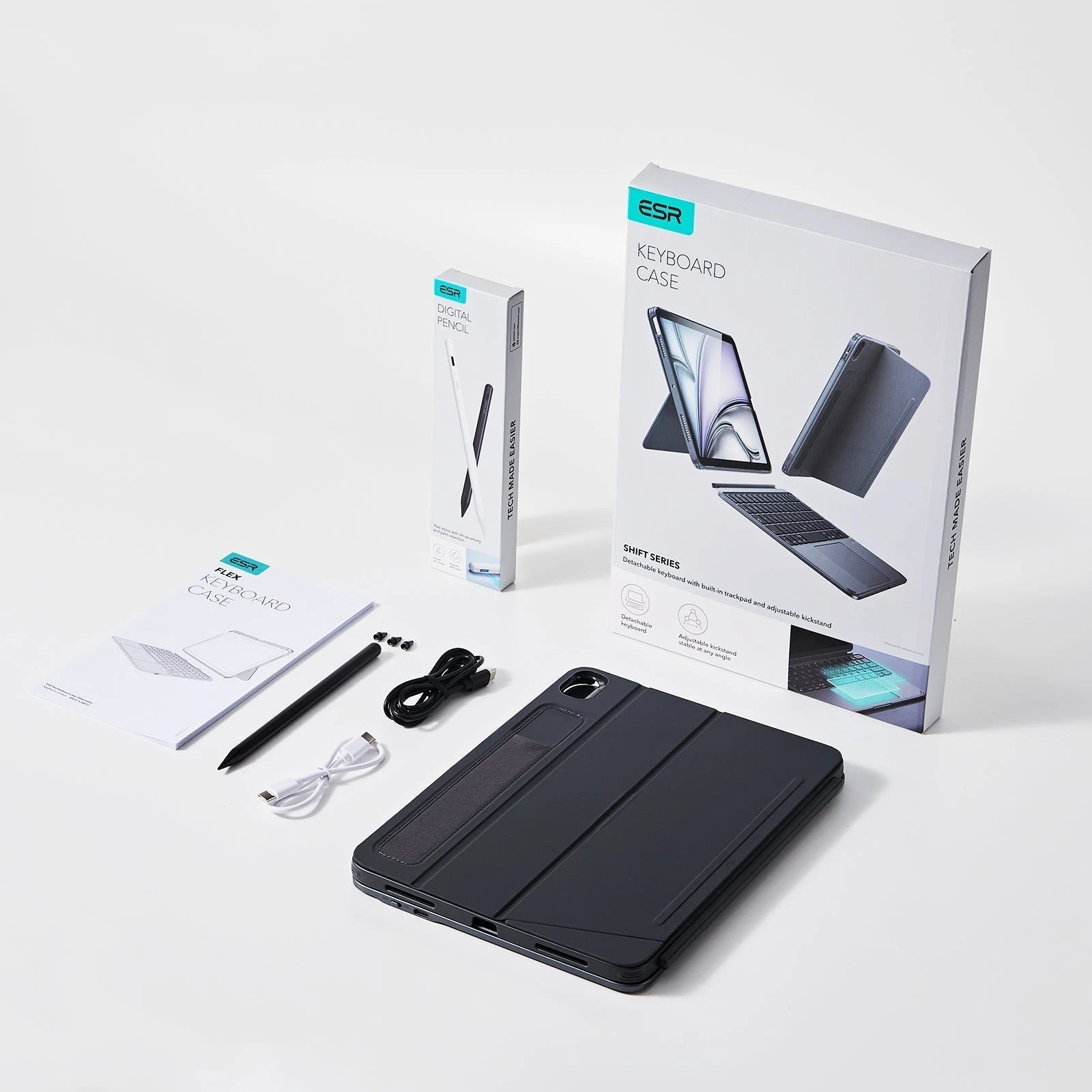 iPad Pro 11” (M4) 2024 Shift Tastaturhülle (abnehmbar) mit Digital Pencil Bundle - DE-Layout Dunkelgrau mit dunkel-silbernem Pencil ESR ESR