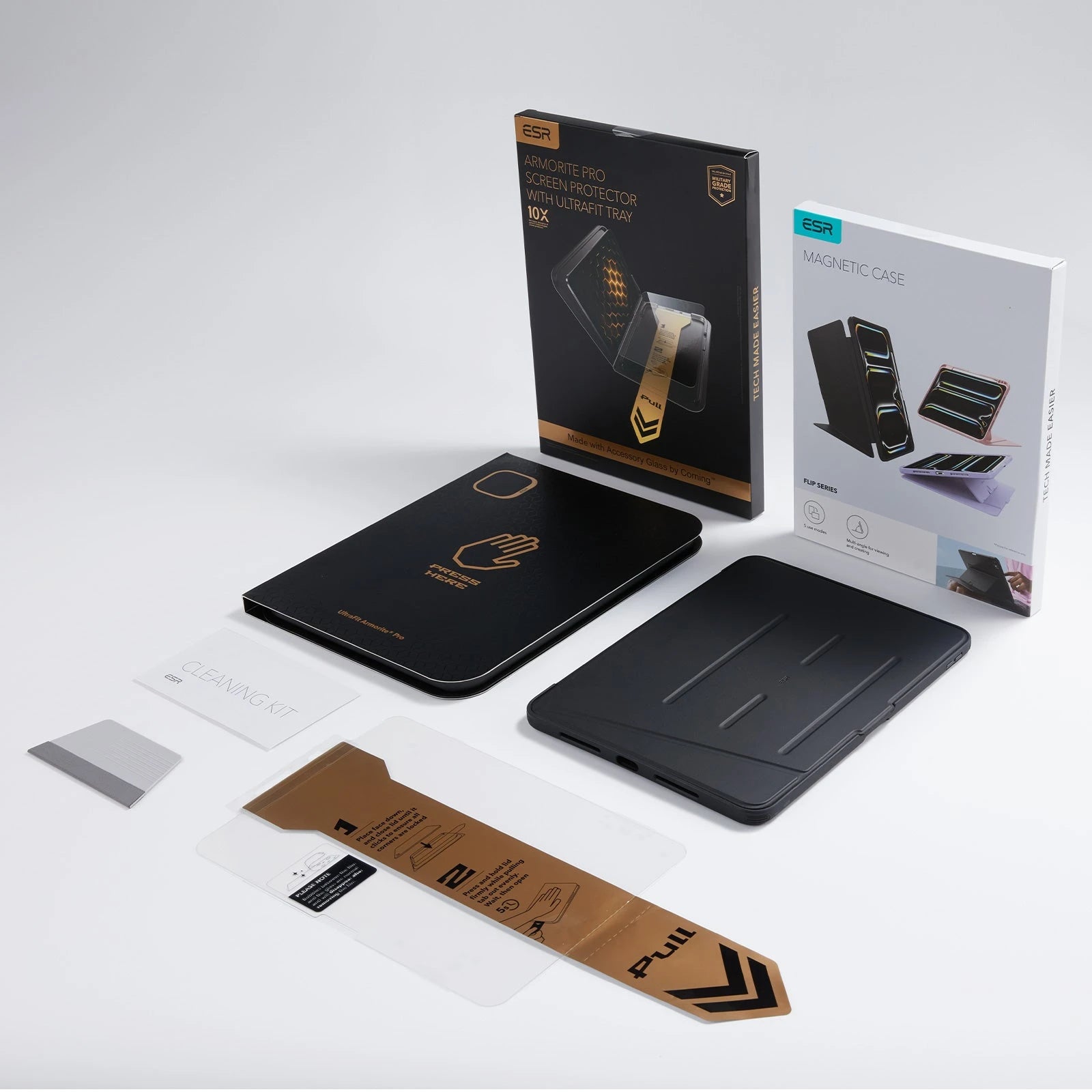 iPad Pro 11" (M5) 2025 Bundle Flip Magnetic Case (Pencil Holder) & Armorite Pro Screen Protector With UltraFit Tray 