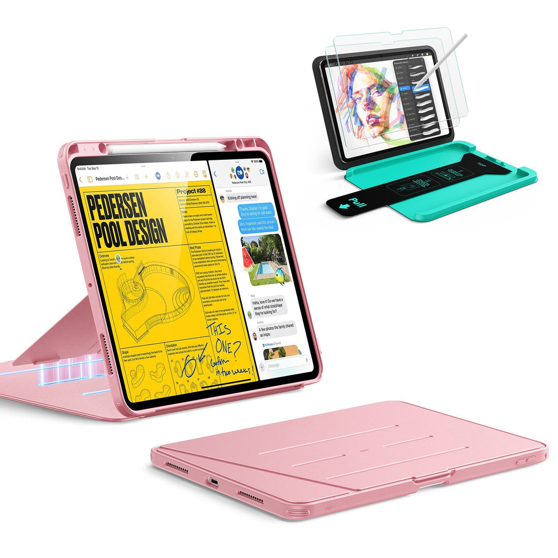 iPad Pro 13" (2025) Bundle Flip Magnetic Case with Pencil Holder & Armorite® Paper-Feel Protection - Pink ESR ESR