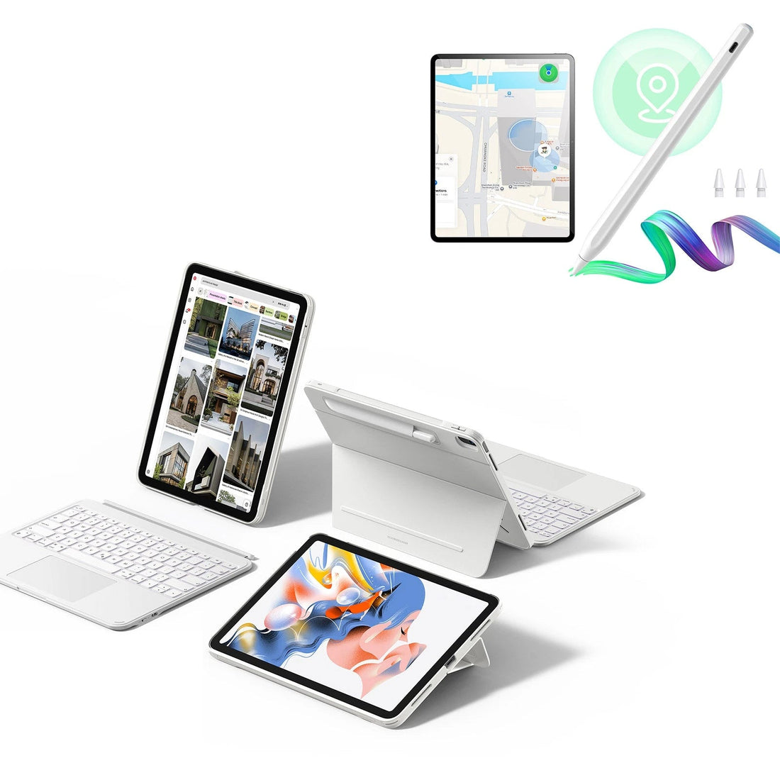 iPad Pro 13" (M4) 2024 Shift Keyboard Case (Detachable) With Geo Pencil Bundle - US Layout - White ESR ESR