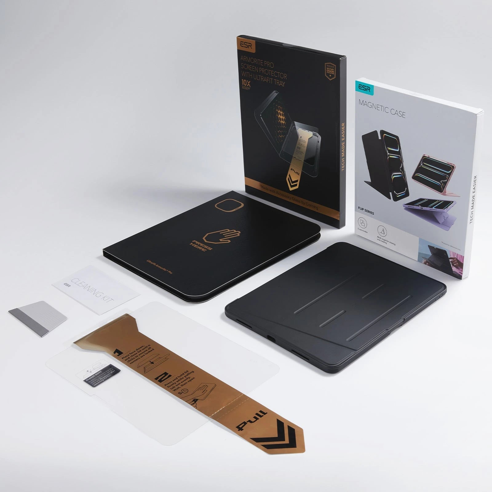 iPad Pro 13" (M5) 2025 Bundle Flip Magnetic Case (Pencil Holder) & Armorite Pro Screen Protector With UltraFit Tray