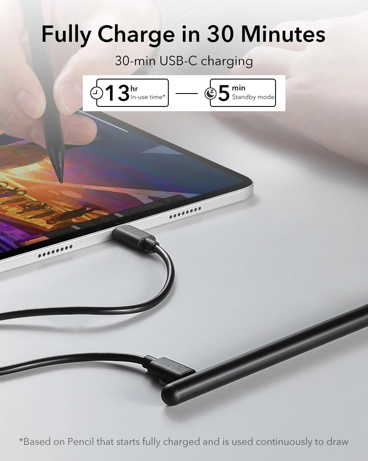 Shift Keyboard Case (Detachable) With Black Pencil Bundle-fully charge in 30
 minutes