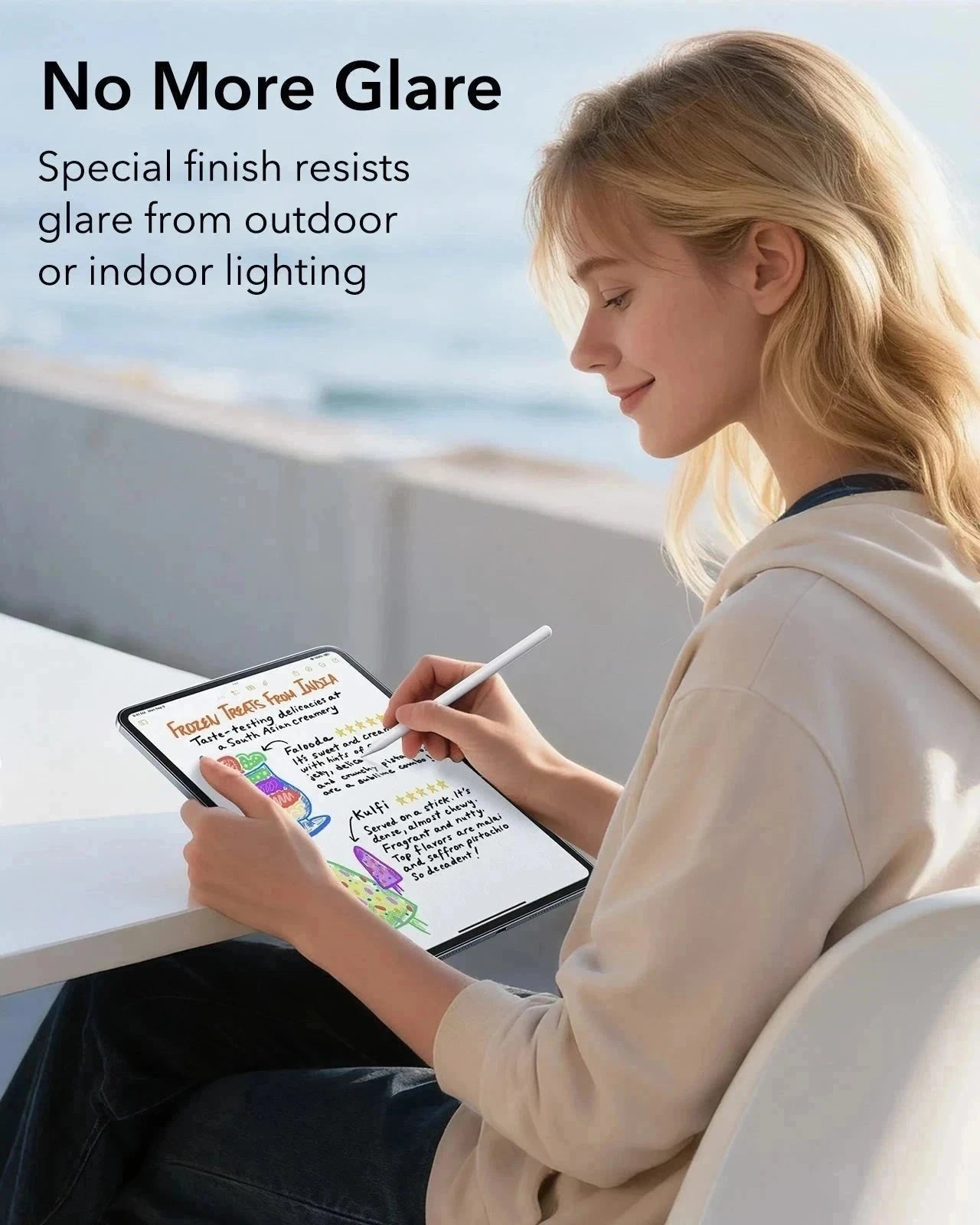Special finish resists glare from outdoor
or indoor lighting