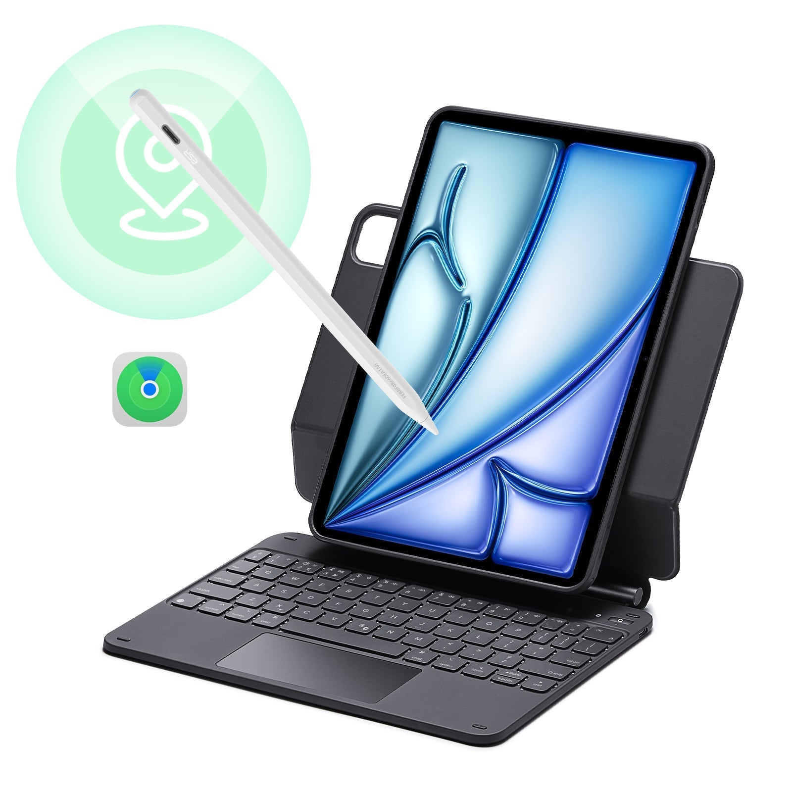 iPad Air 11“ (2025) Rebound Magnetische Tastatur Hülle 360 Pencil Bündel - DE Layout-Black ESR
