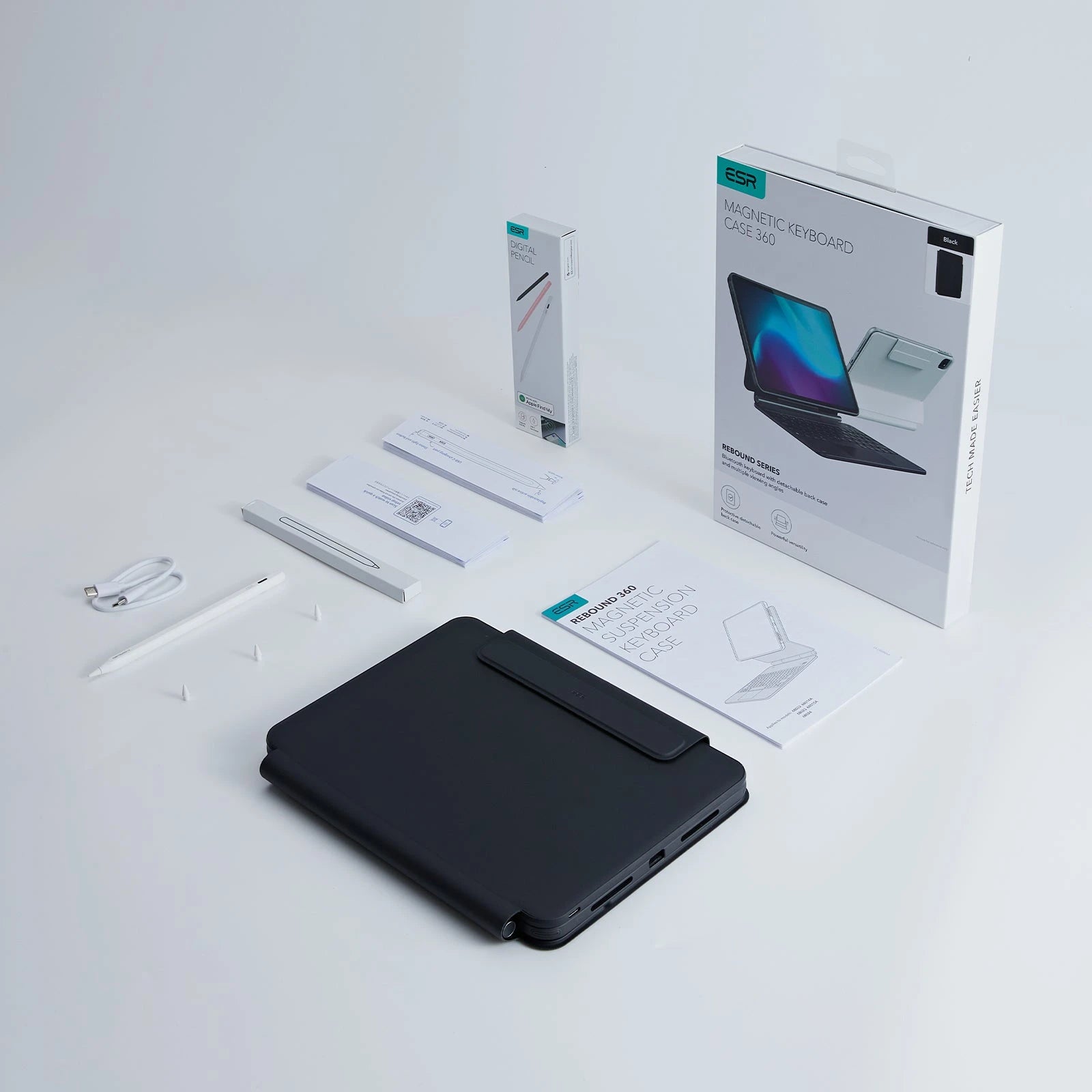 iPad Air 11” (2025) Rebound Magnetic Keyboard Case 360 Pencil Bundle-US Layout-White ESR ESR