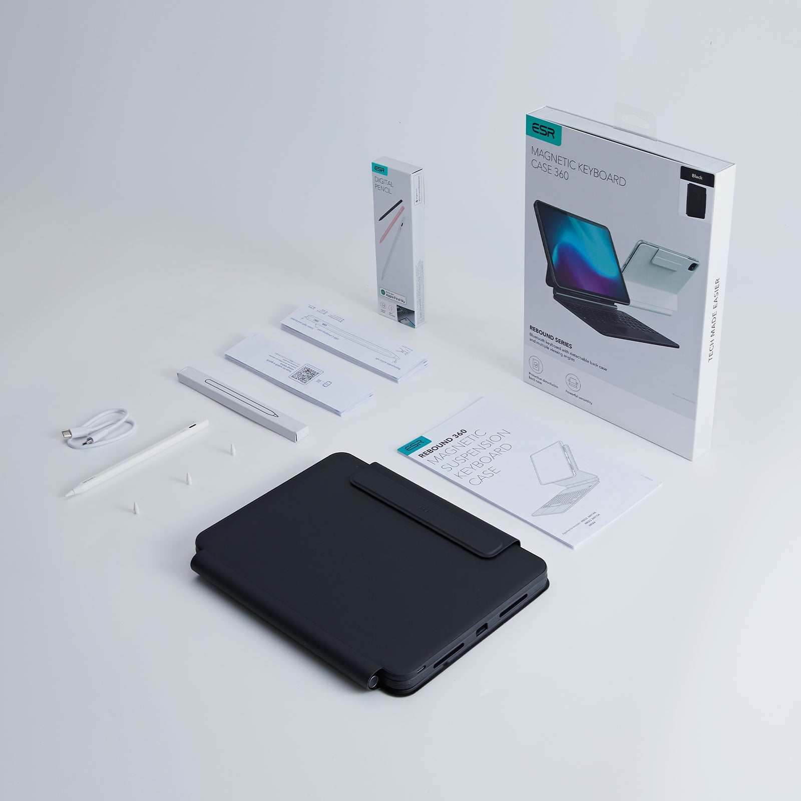 iPad Air 11“ (2025) Rebound Magnetische Tastatur Hülle 360 Pencil Bündel - DE Layout-White ESR