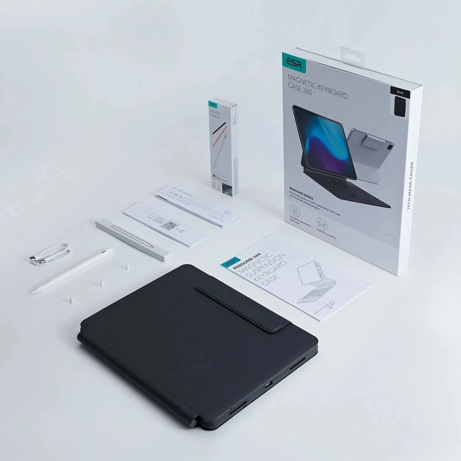 iPad Air 13” (2025) Rebound Magnetic Keyboard Case 360 Pencil Bundle-US Layout-ESR ESR