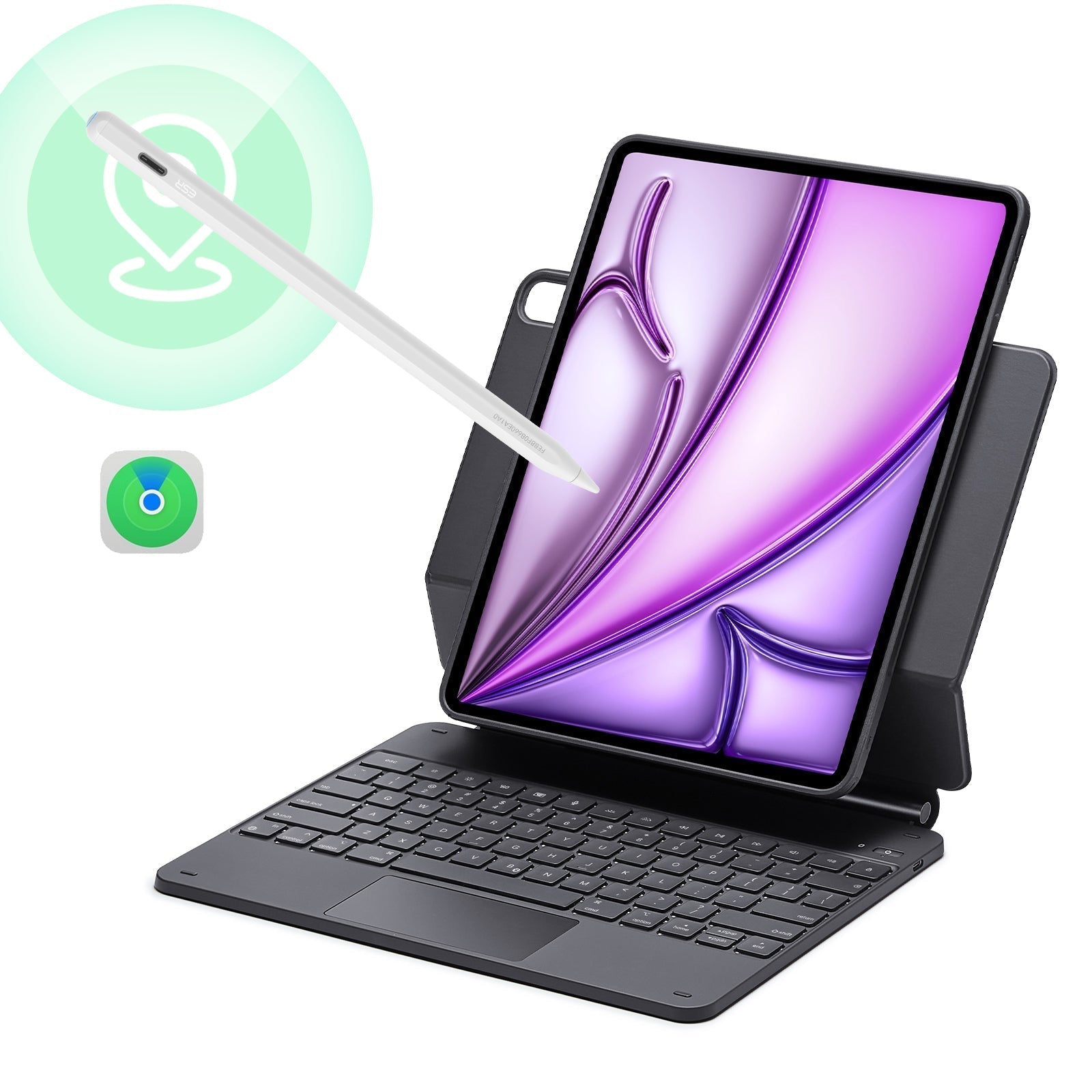 iPad Air 13” (2025) Rebound Magnetic Keyboard Case 360 Pencil Bundle-US Layout-White ESR