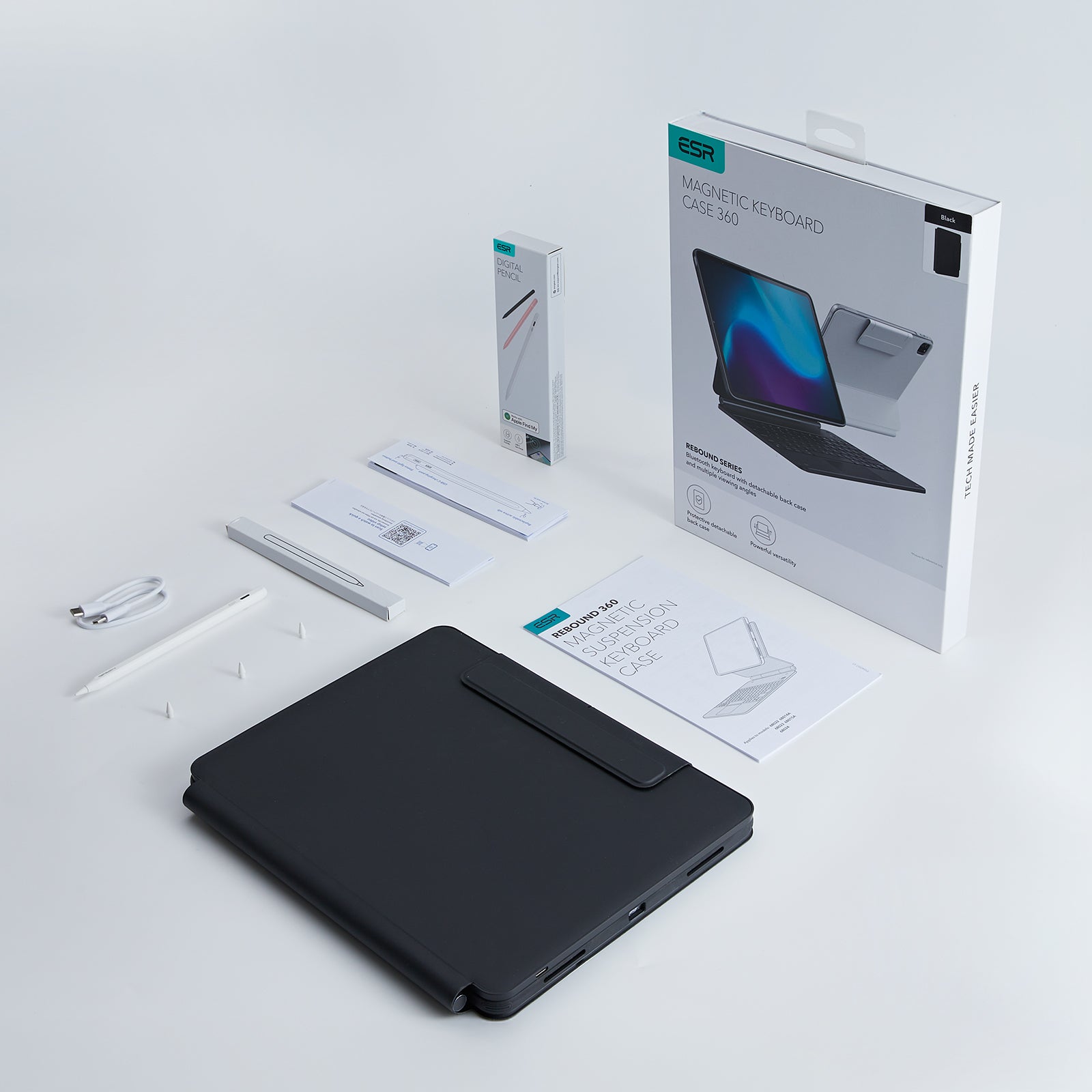 iPad Air 13” (2025) Rebound Magnetic Keyboard Case 360 Pencil Bundle-US Layout-White ESR