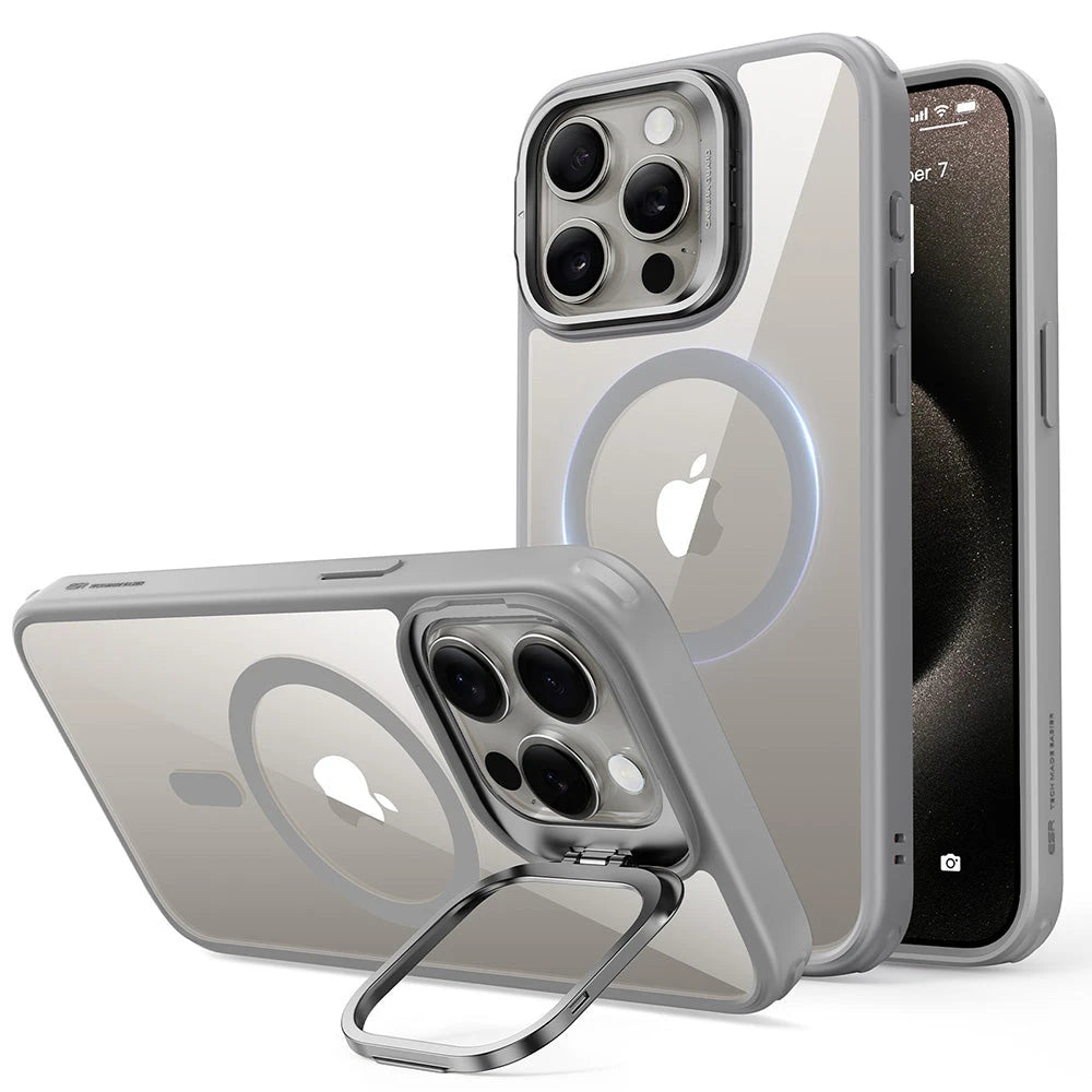 Clear Grey iPhone 15 Pro Slim Magsafe Case with Stand