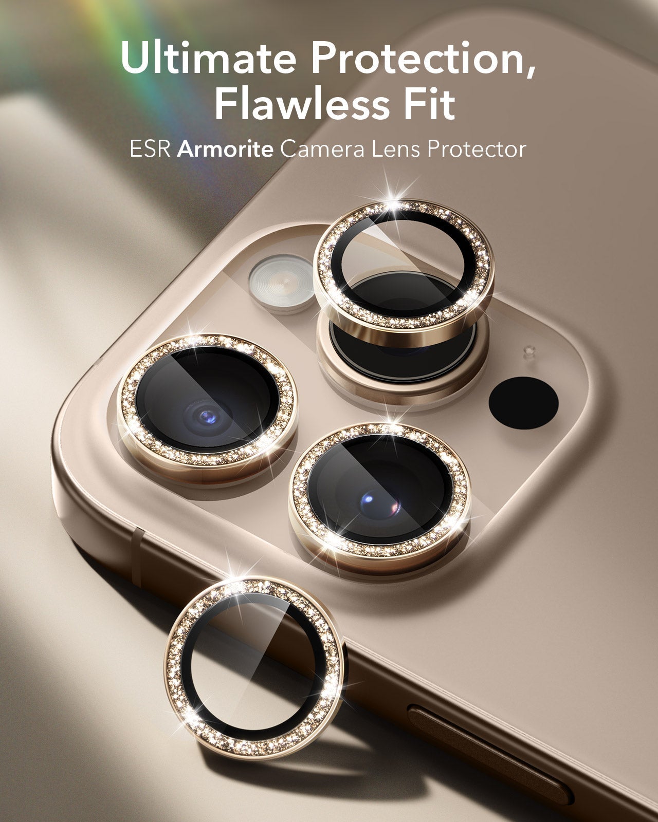 iPhone 17 Pro Max17 Pro16 Pro Max16 Pro15 Pro Max15 Pro14 Pro Max14 Pro Cameras Lens Protector Desert Titanium Shimmer ultimate protection