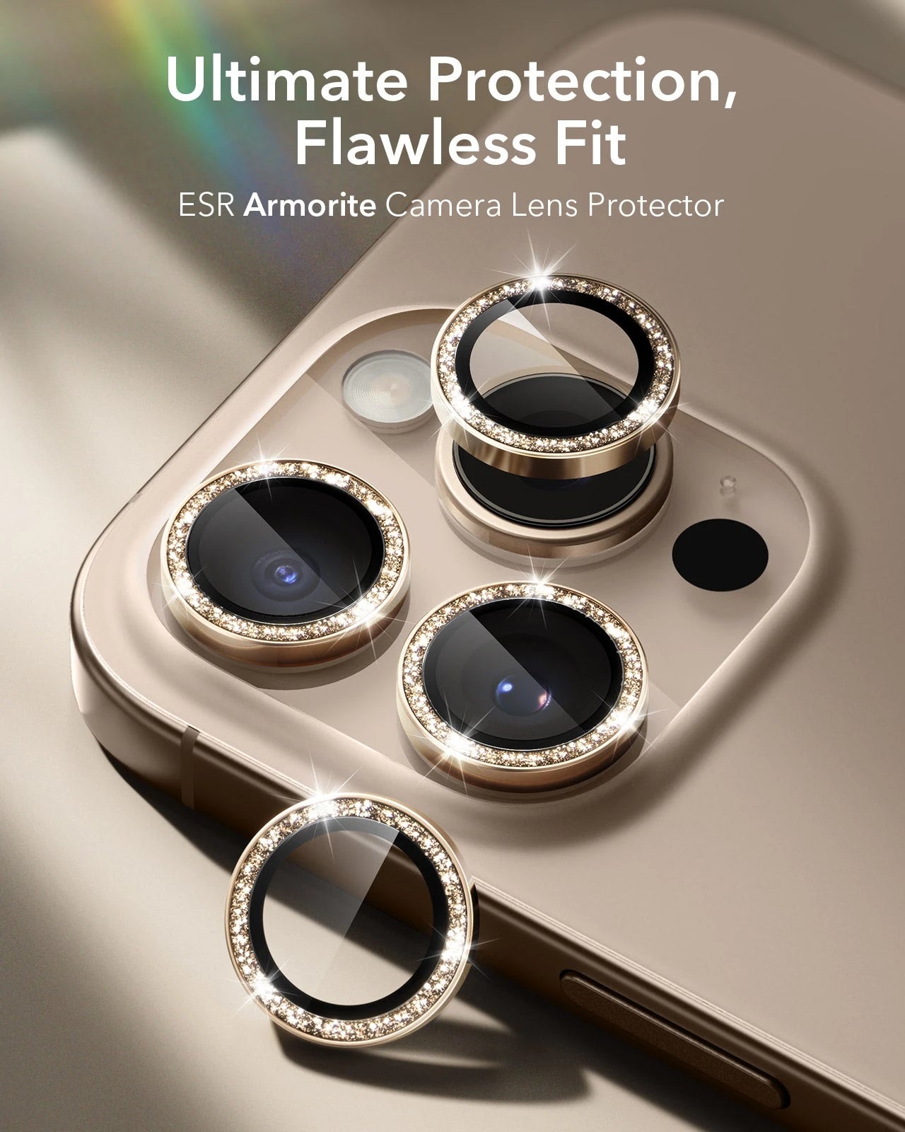 iPhone 17 Pro Max17 Pro16 Pro Max16 Pro15 Pro Max15 Pro14 Pro Max14 Pro Cameras Lens Protector Desert Titanium Shimmer ultimate protection