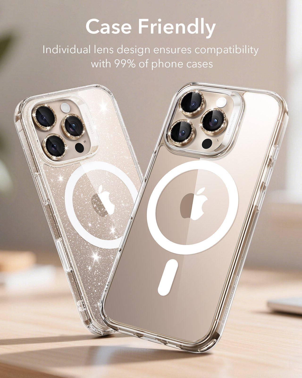 iPhone 17 Pro Max17 Pro16 Pro Max16 Pro15 Pro Max15 Pro14 Pro Max14 Pro Cameras Lens Protector Desert Titanium Shimmer case friendly