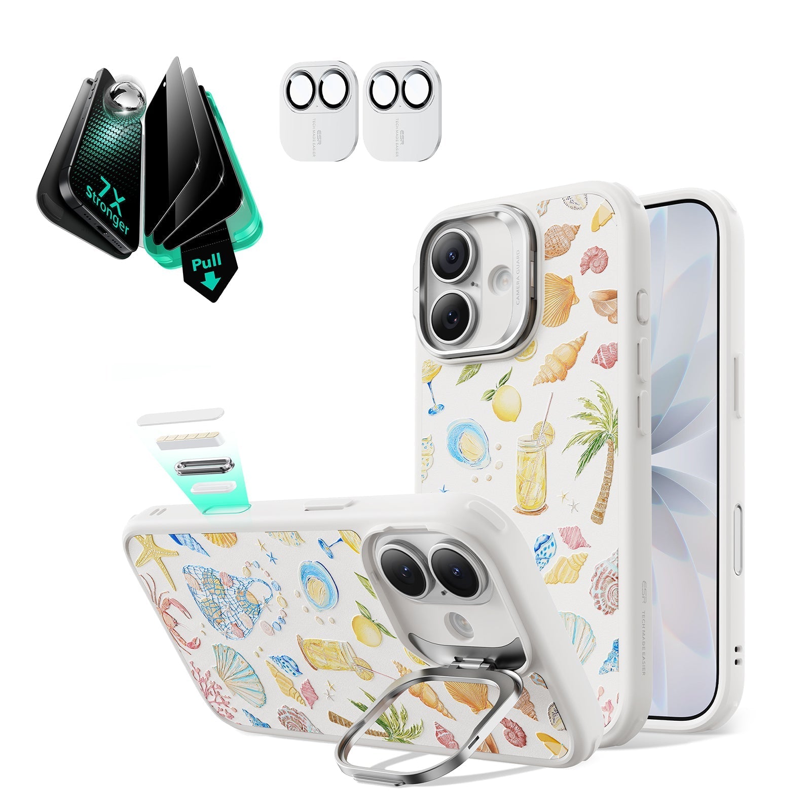 Withe Shell iPhone 17 Magsafe Case with Stand pair  Armorite Tempered Glass Privacy Screen Protector
