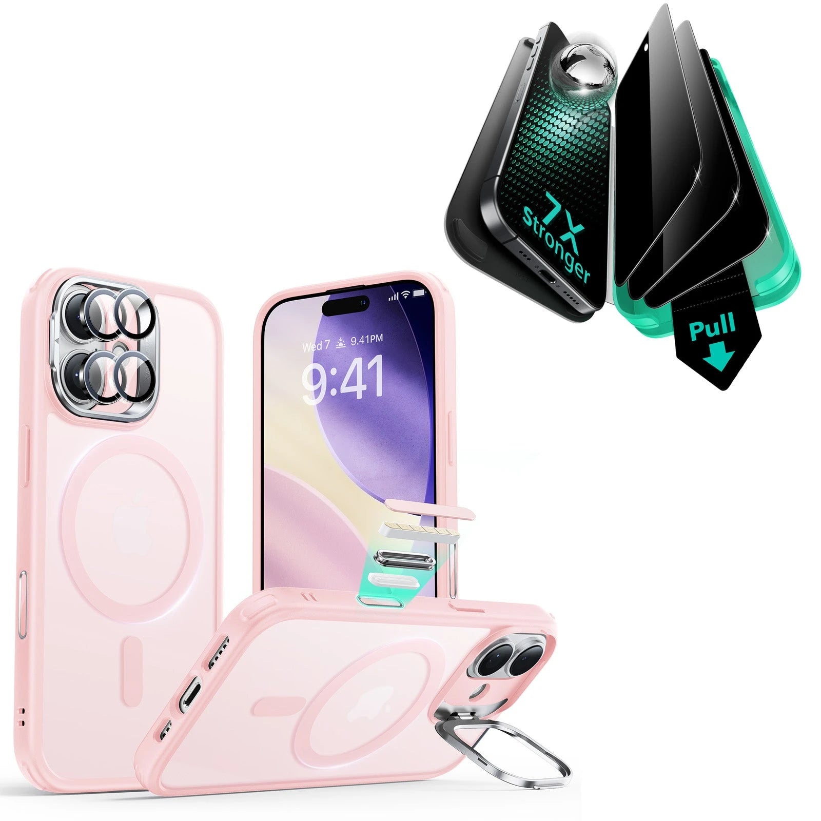 iPhone 17 Bundle Classic Hybrid Magnetic Case (Camera Control, Stash Stand) and Armorite Privacy Screen Protector - Frosted Bubblegum Pink ESR ESR
