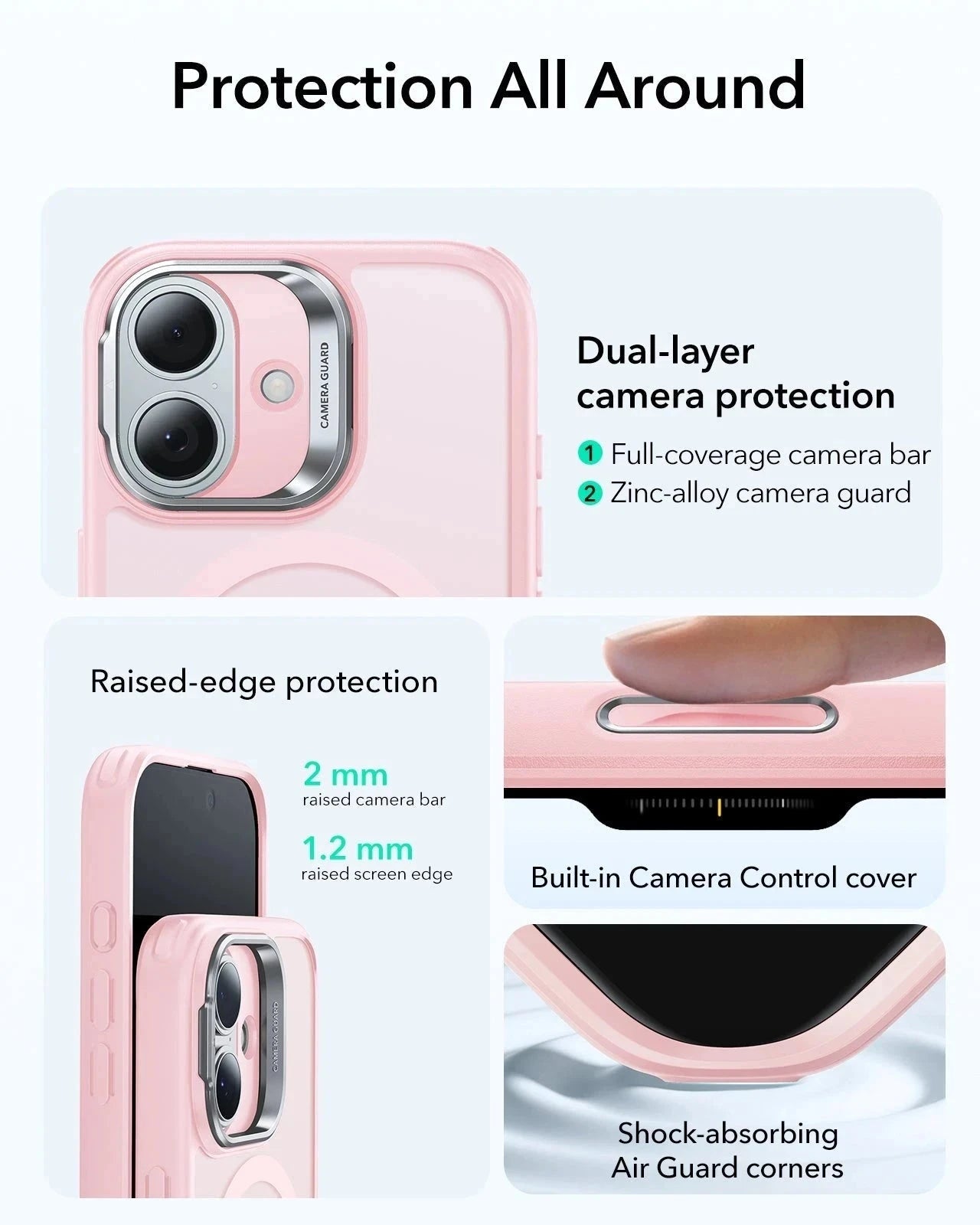 ESR iPhone 17 Magsafe Case with Stand Camera Control Frosted Bubblegum Pink Raised Edge Protection