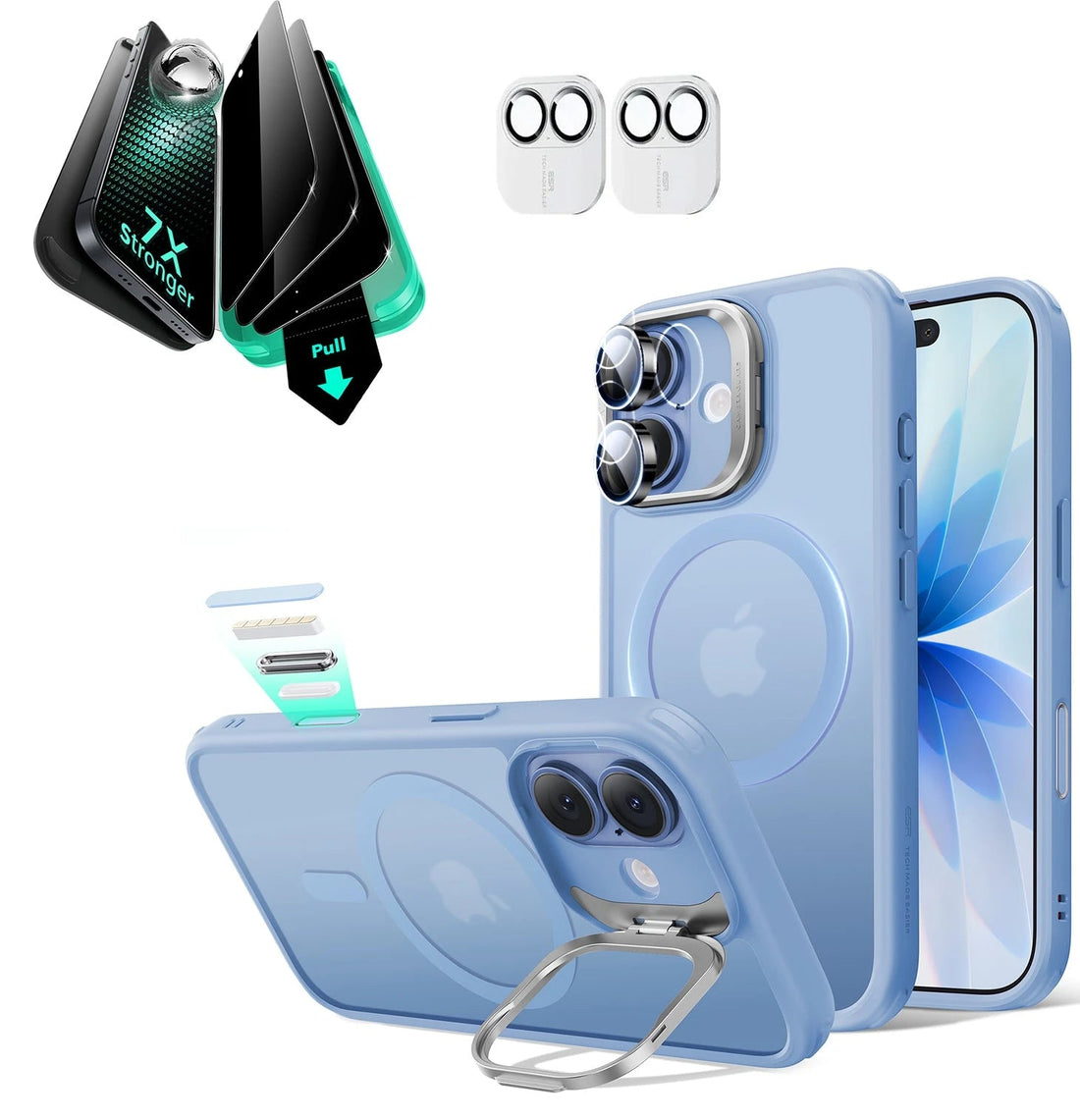 iPhone 17 Classic Hybrid Magsafe Case with Stand & Armorite Privacy Screen Protector Bundle Frosted Light Blue