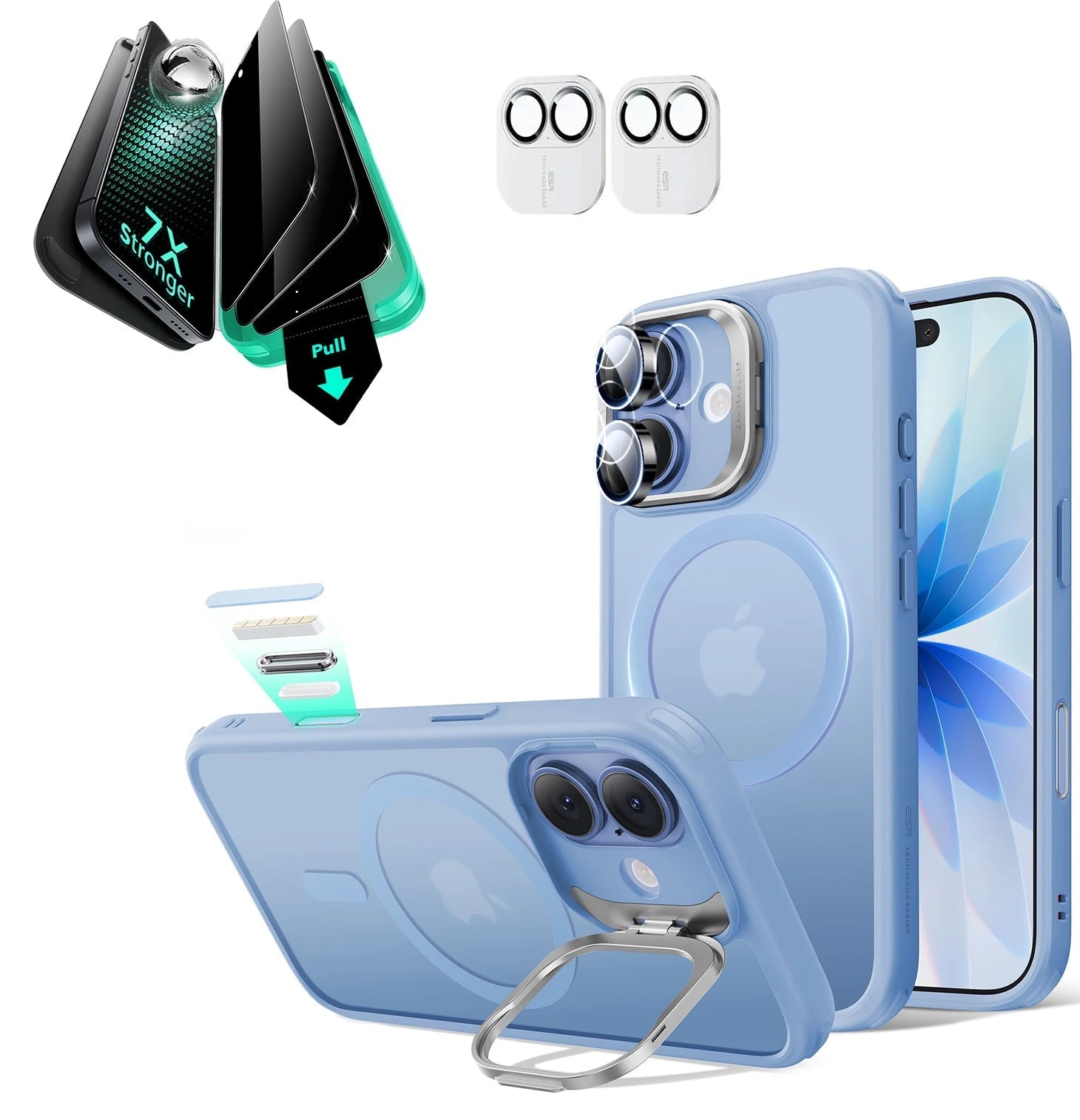 iPhone 17 Classic Hybrid Magsafe Case with Stand & Armorite Privacy Screen Protector Bundle Frosted Light Blue