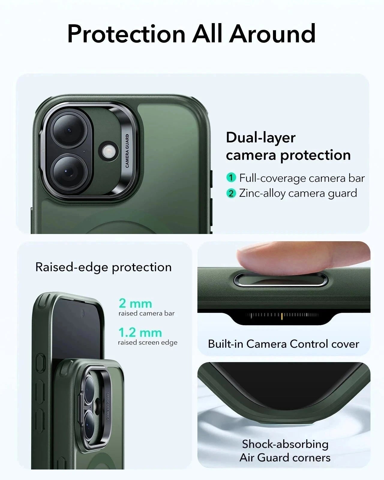 ESR iPhone 17 Magsafe Case with Stand Camera Control Frosted Green Raised Edge Protection