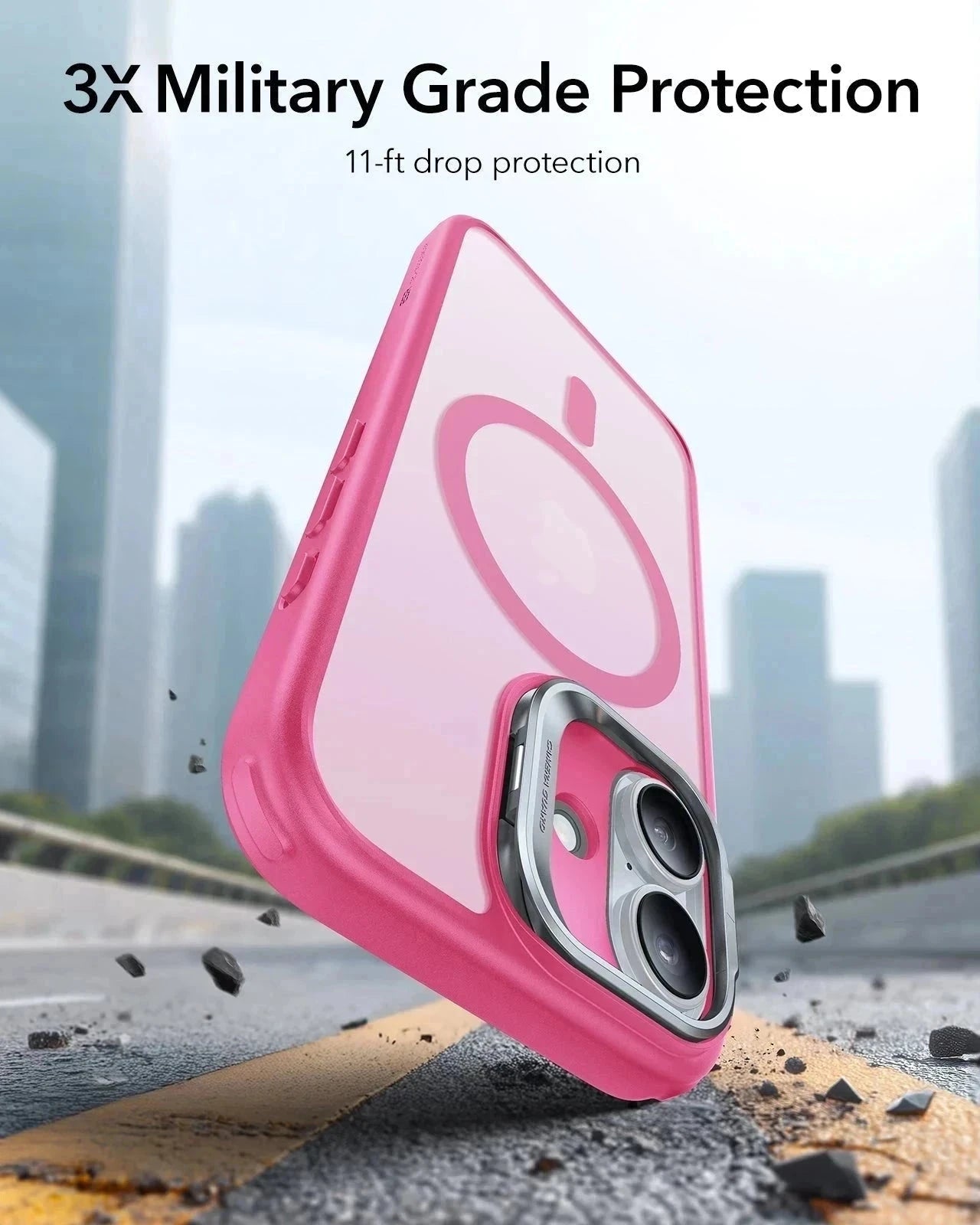 ESR iPhone 17 Magsafe Case with Stand Camera Control Frosted Pink 3× Military Grade Protection