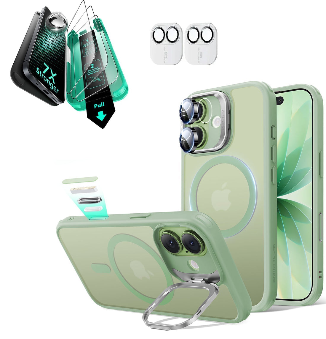 iPhone 17 Classic Hybrid Magsafe Case with Stand & Armorite Screen Protector Bundle Frosted Light Green