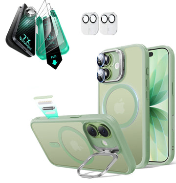 iPhone 17 Classic Hybrid Magsafe Case with Stand & Armorite Screen Protector Bundle Frosted Light Green