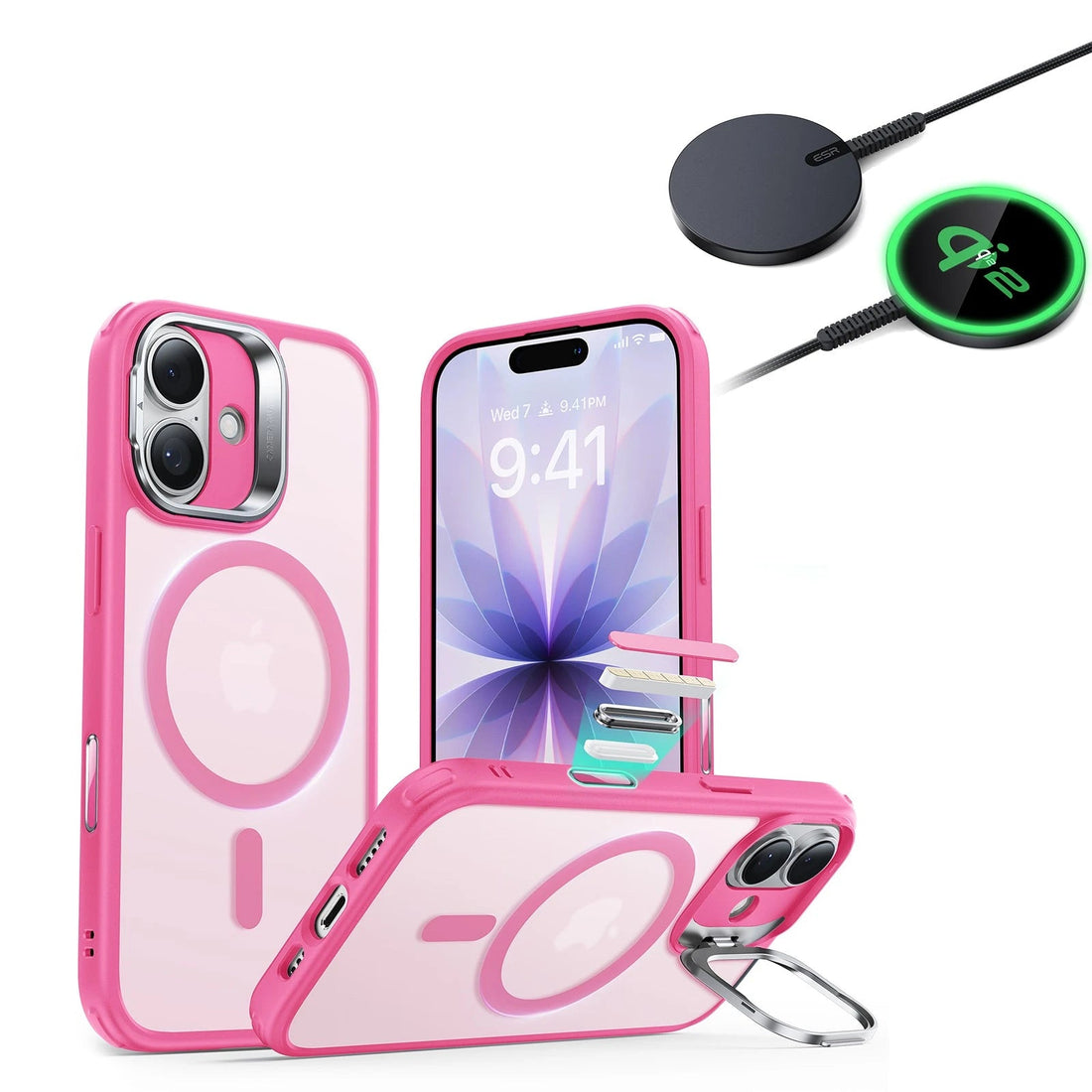 iPhone 17 Classic Hybrid Magsafe Case With Stand and Qi2 Wireless Charger Frosted Pink