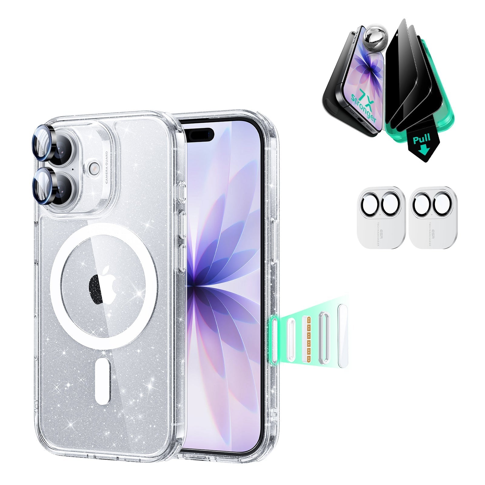 iPhone 17 Classic Hybrid Magsafe Case with Privacy Screen Protector Bundle Clear Shimmer