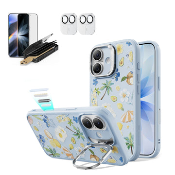 Blue Floral iPone 17 Magsafe Case with Stand pair Corning Glass Privacy Screen Protector