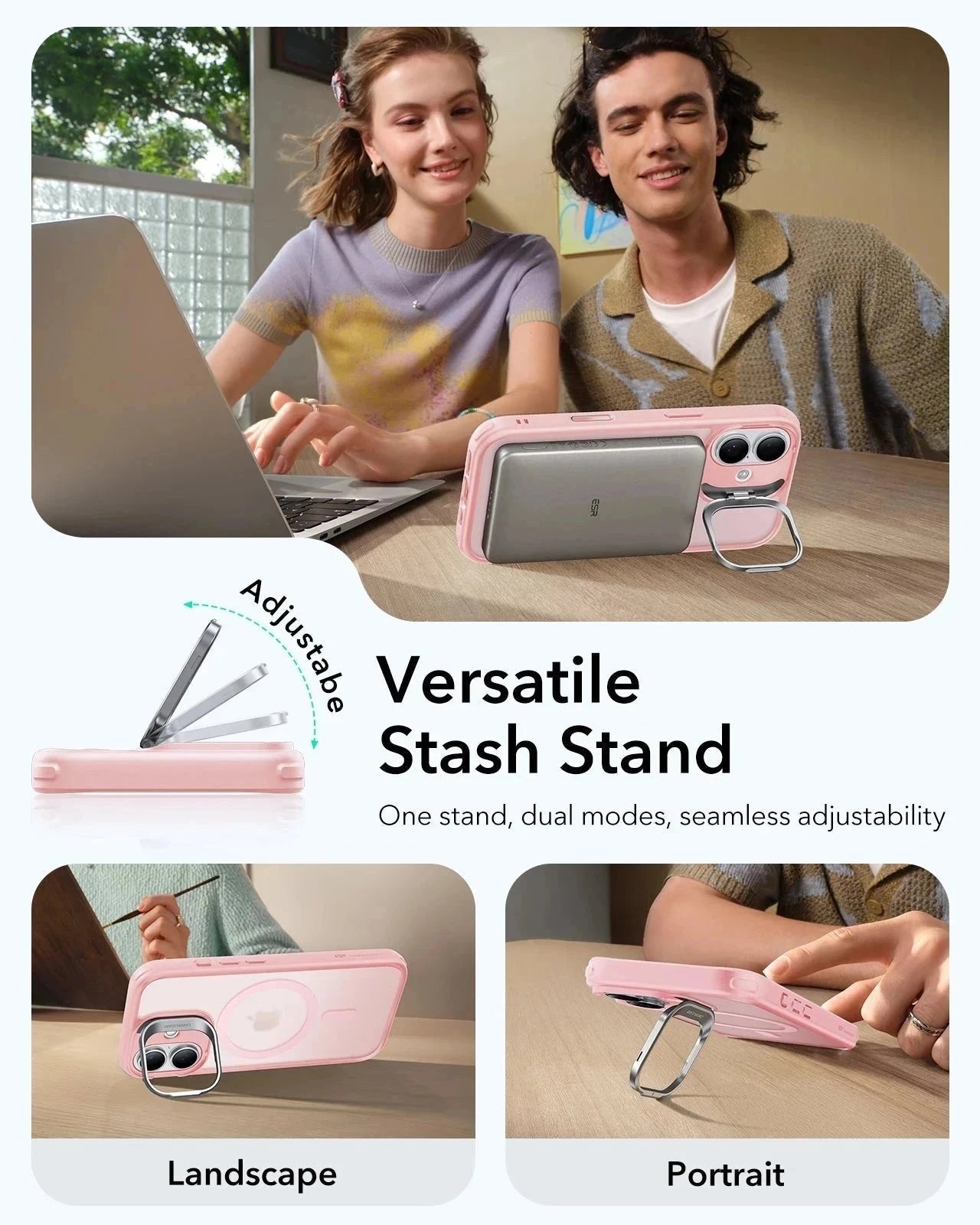 ESR iPhone 17 Magsafe Case with Stand Camera Control Frosted Bubblegum Pink Versatile Stash Stand