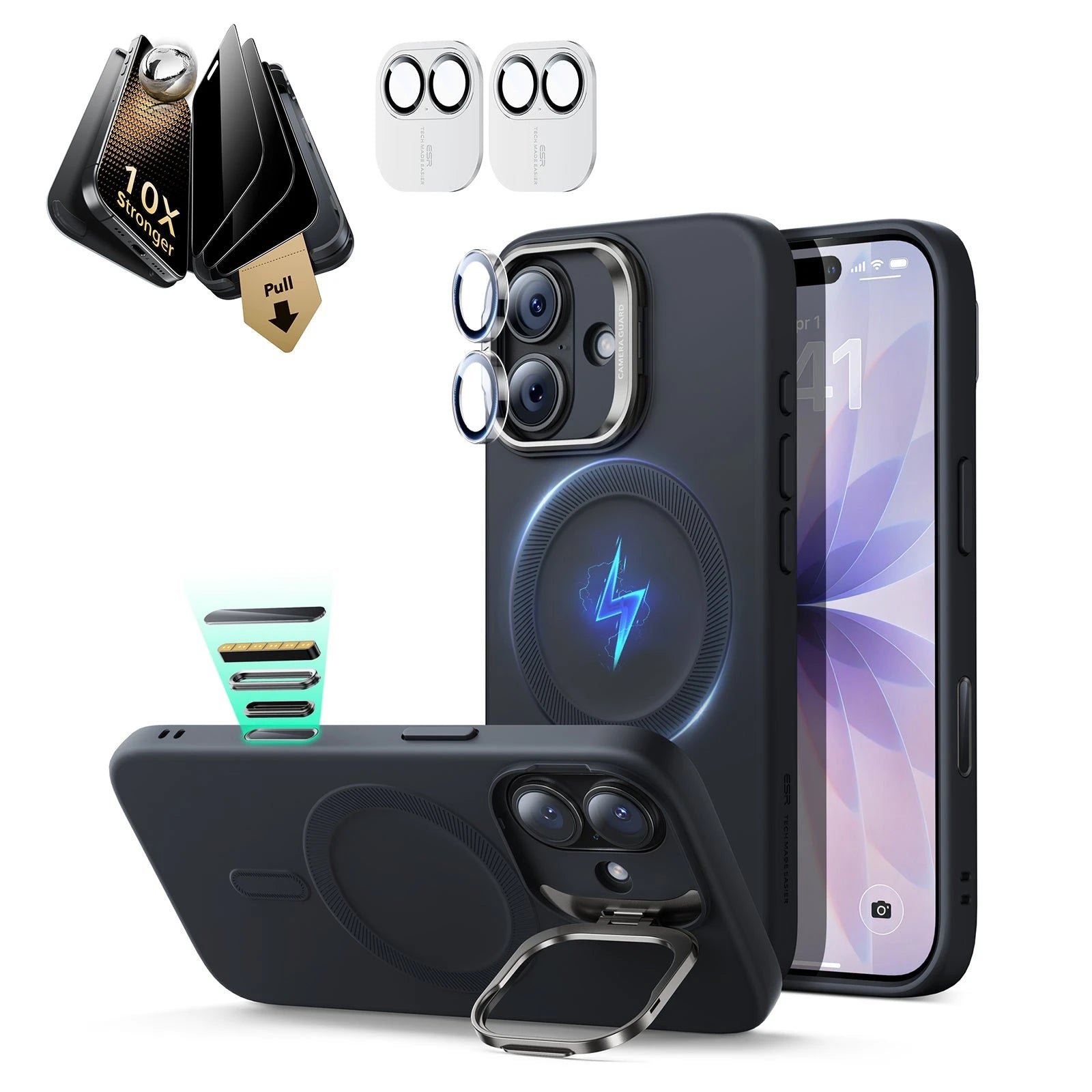 iPhone 17 Pro Max Cloud Soft  Magsafe Case with Corning Glass Screen Protector Black