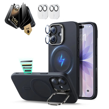 iPhone 17 Pro Max Cloud Soft  Magsafe Case with Corning Glass Screen Protector Black