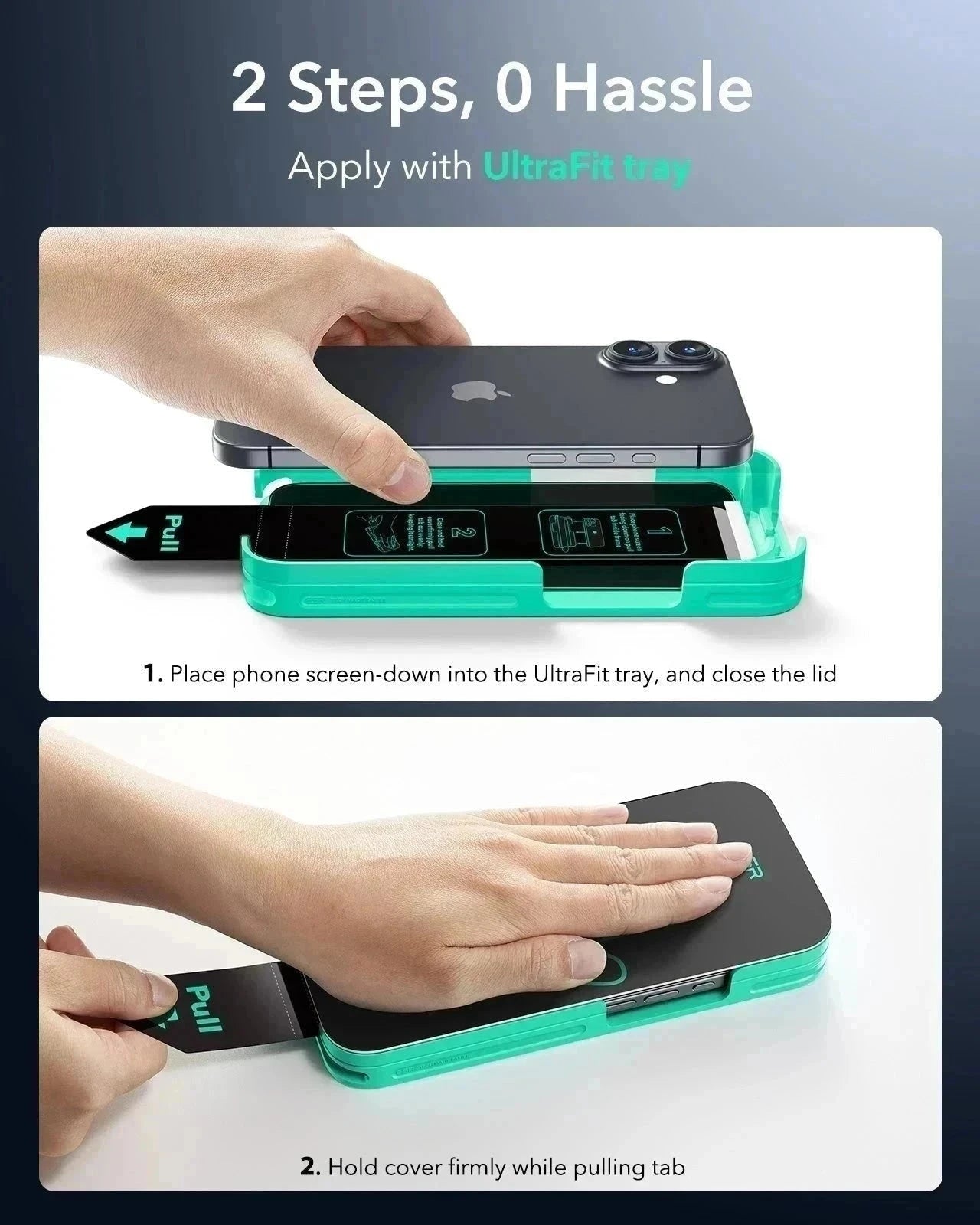 ESR iPhone 17 UltraFit Armorite Privacy Screen Protector apply with ultrafit tray