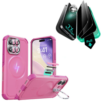 iPhone 17 Bundle Cyber Tough Magnetic Case (Camera Control, Stash Stand) and Armorite Privacy Screen Protector - Rosy Pink ESR ESR