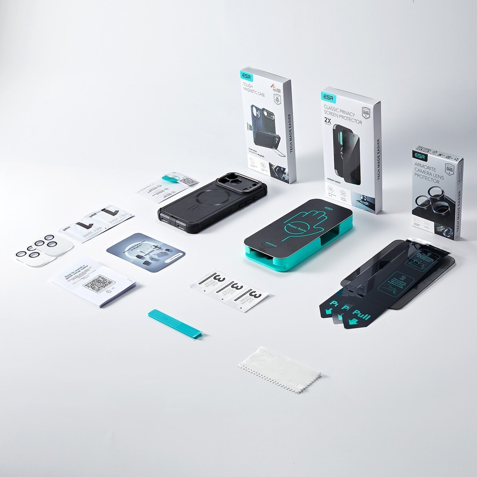 iPhone 17 Bundle Cyber Tough Magnetic Case (Camera Control, Stash Stand) and Armorite Privacy Screen Protector - Black ESR ESR