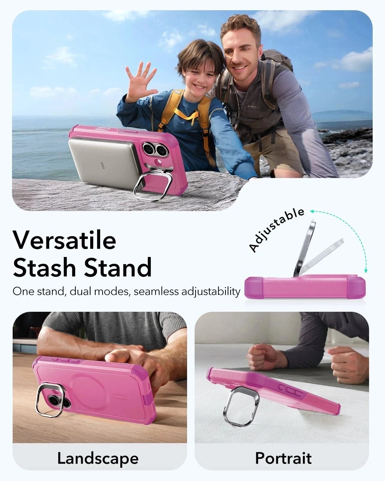 ESR iPhone 17 Cyber Tough Magsafe Case Camera Control Pink Versatile Stash Stand