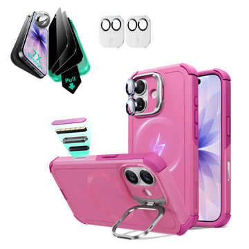 iPhone 17 Cyber Tough Magsafe Case with Stand and Armorite Privacy Screen Protector Pink