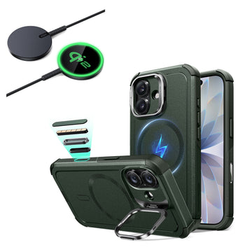 iPhone 17 Cyber Tough Magsfae Case with Stand and Qi2 wireless Charger Green