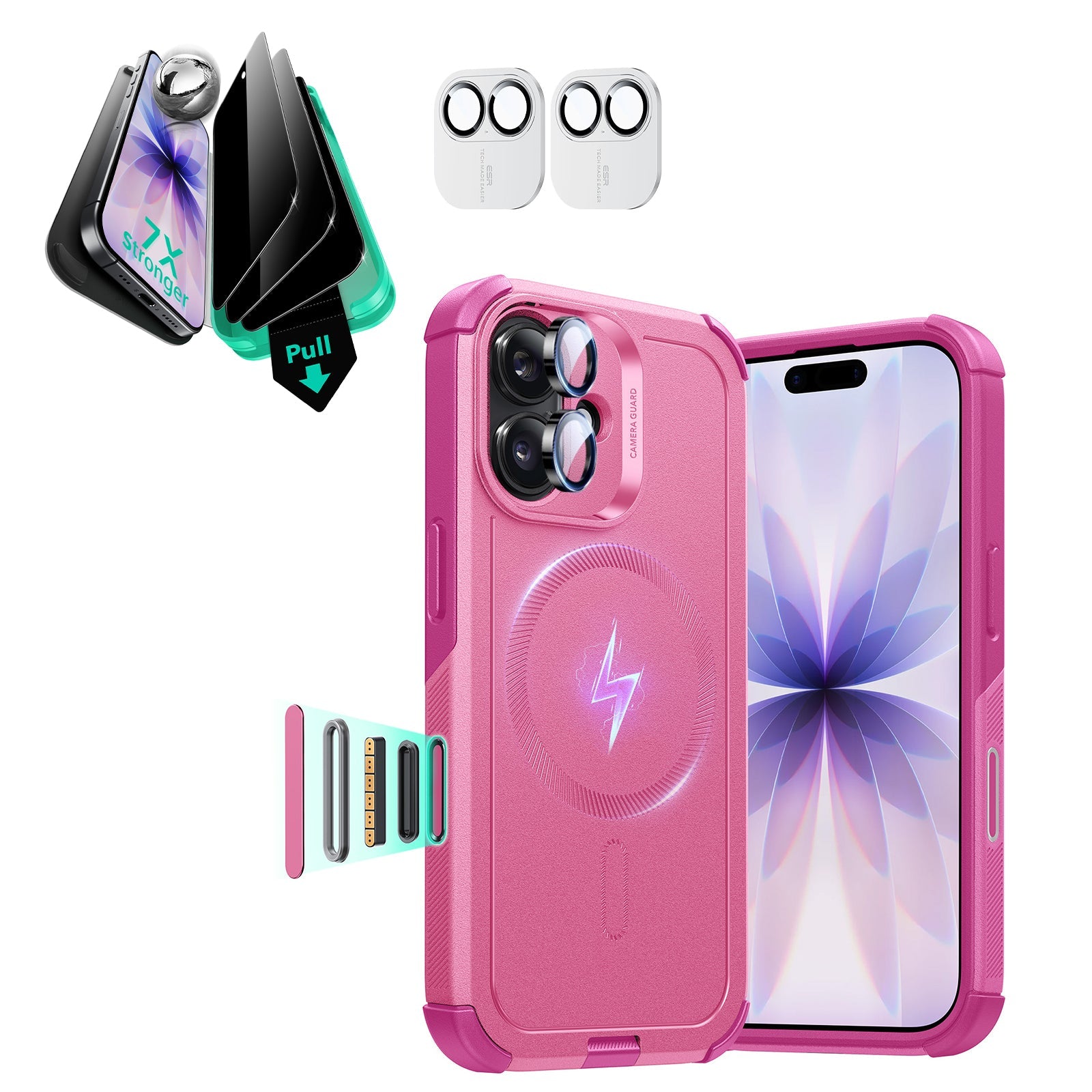 iPhone 17 Cyber Tough Magsafe Case with Privacy Screen Protector Rosy Pink