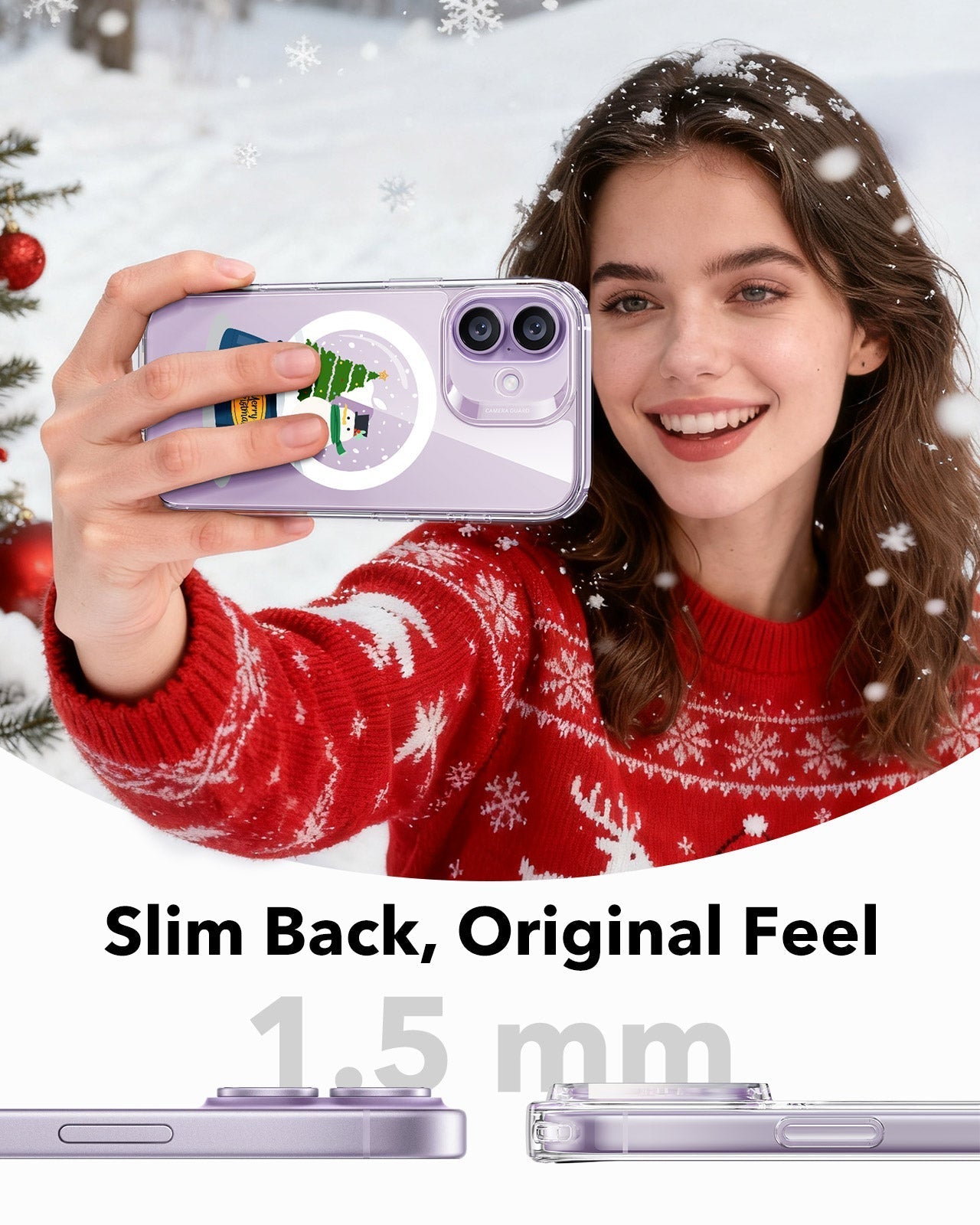 Print iPhone 17 Magsafe Case Clear Christmas Snow Globe Slim Back