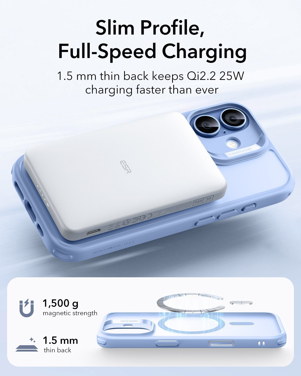 ESR iPhone 17 Claiss Hybrid Magsafe Case Frosted Light Blue Slim Profile Full-Speed Charging
