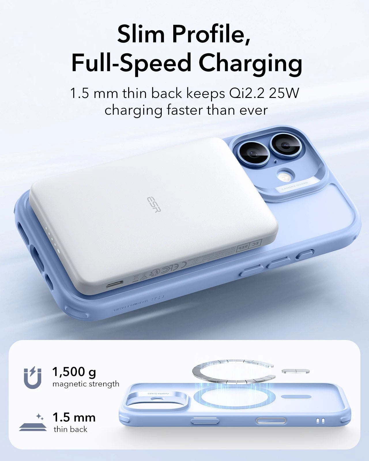 ESR iPhone 17 Claiss Hybrid Magsafe Case Frosted Light Blue Slim Profile Full-Speed Charging

