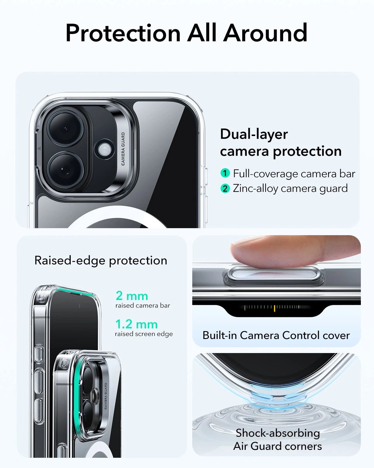 ESR iPhone 17 Magsafe Case with Stand Camera Control Clear Raised Edge Protection