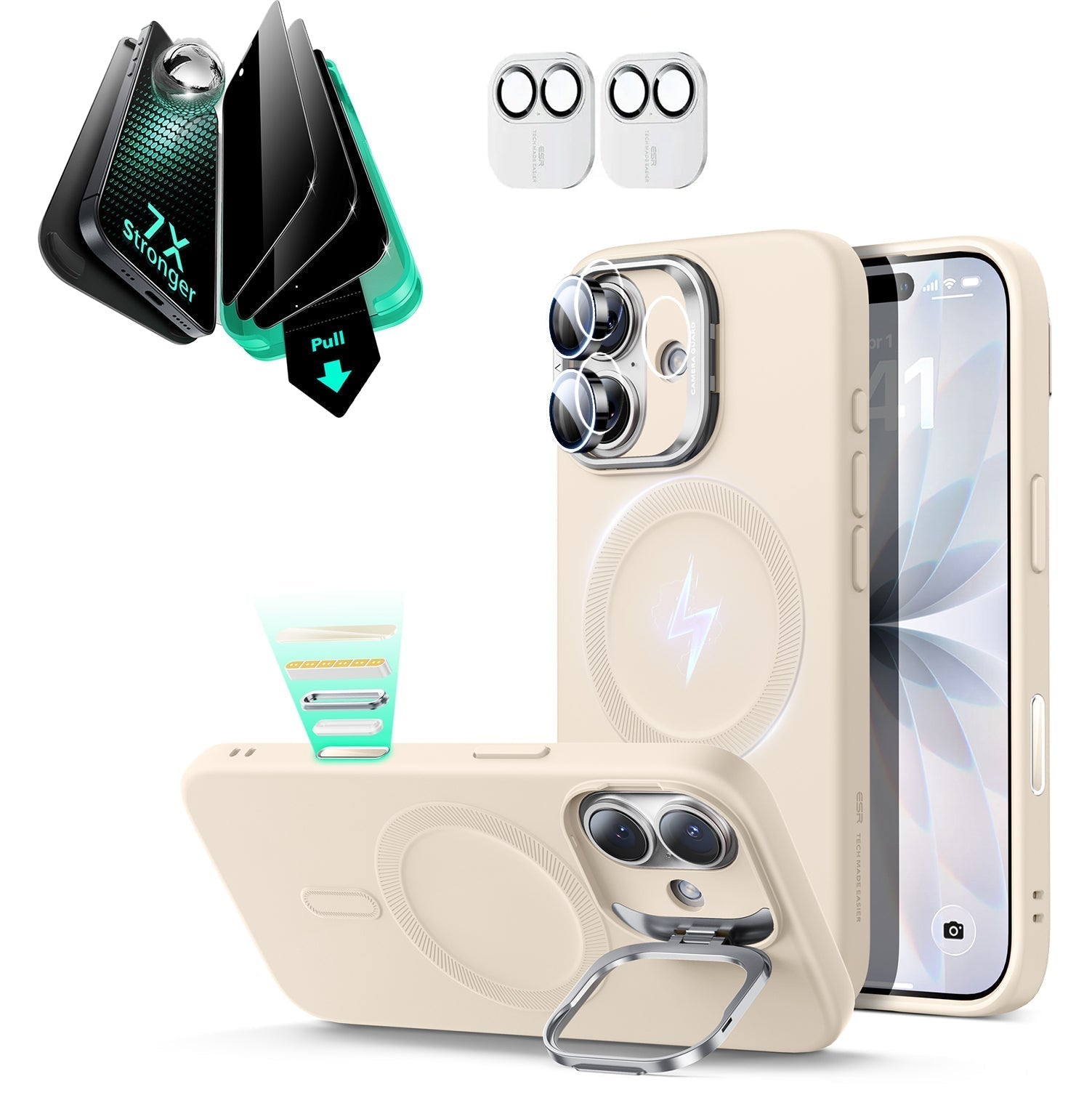 iPhone 17 Silicone Magsafe Case with Stand & Armorite Privacy Screen Protector Bundle Light Tan