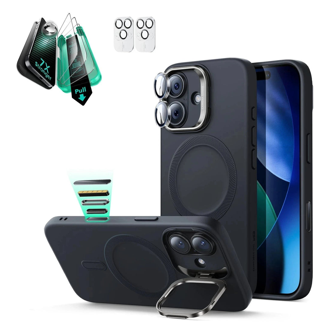 iPhone 17 Cloud Soft Magnetic Case (Camera Control, Stash Stand) Armorite Protection Bundle - Black ESR ESR