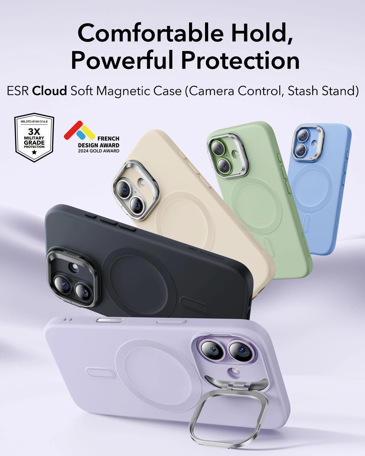 ESR iPhone 17 Silicone Magsafe Case with Stand Lavender Comfortable Hold Powerful Protection