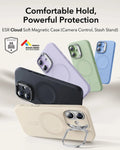 iPhone 17 Cloud Soft Silicone Magsfae Case with Stand Light Tan Comfortable Hold Powerful Protection