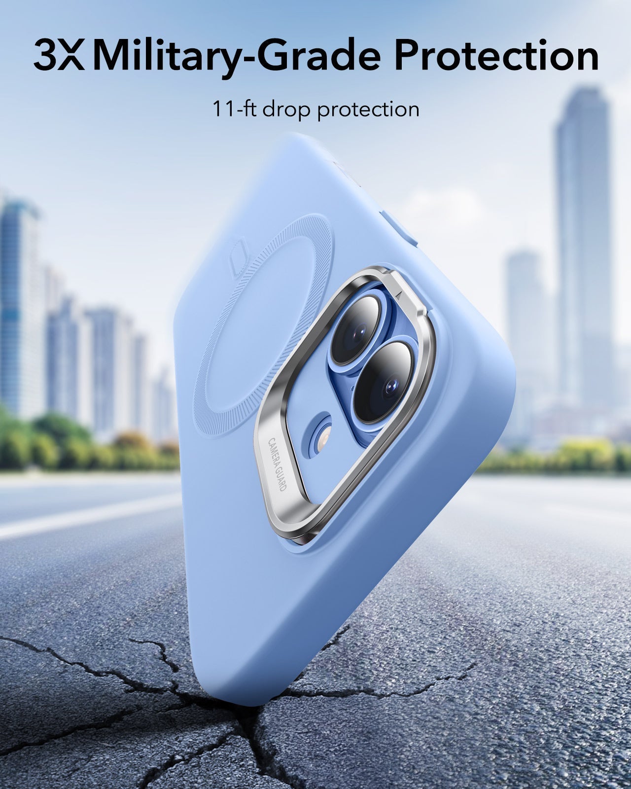 ESR iPhone 17 Silicone Magsafe Case with Stand Mist Blue 3X Military Grade Protection