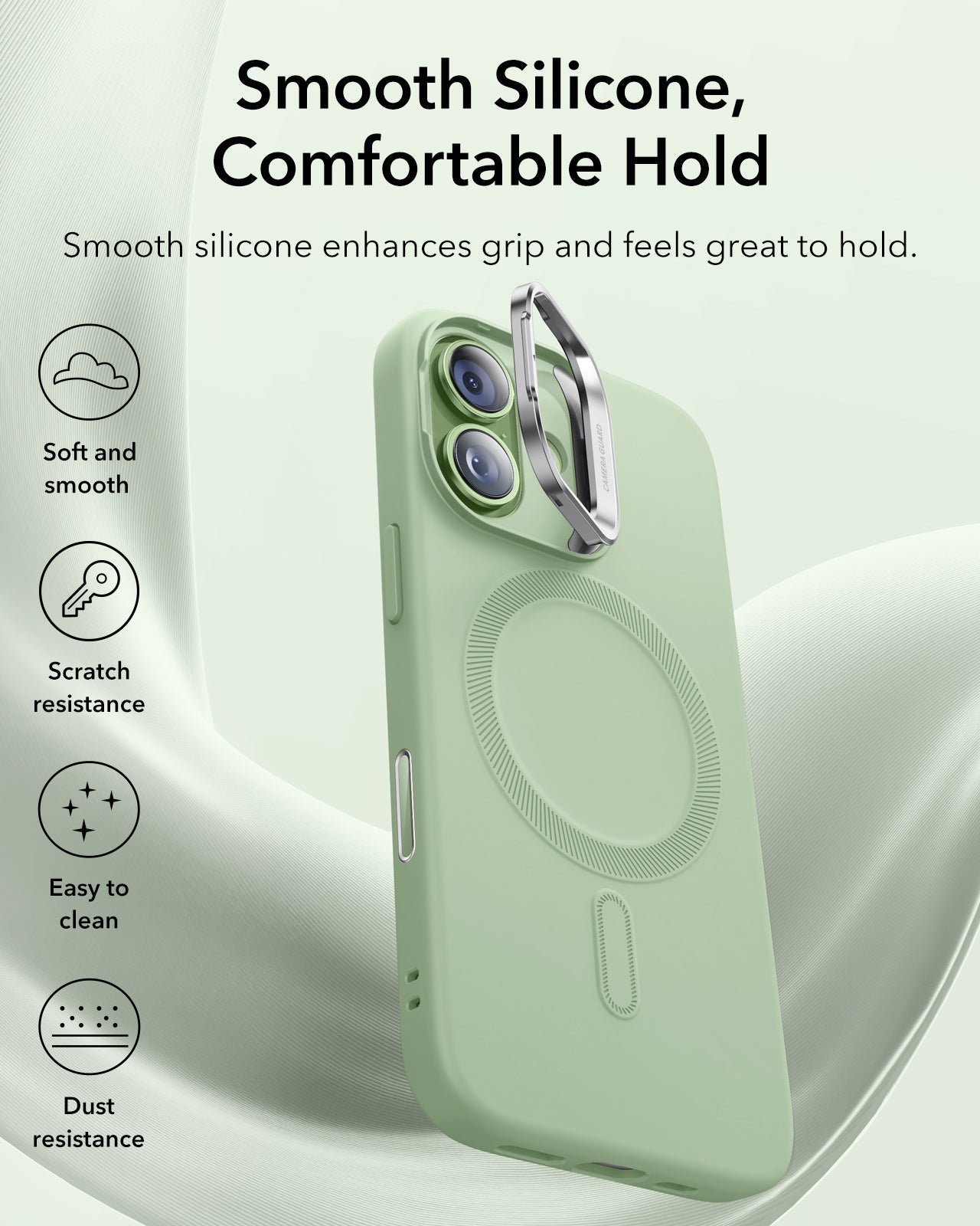 ESR iPhone 17 Silicone Magsafe Case with Stand Sage Green Smooth Silicone, Comfortable Hold